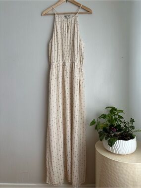 Lucky Brand Silk Cream Halter Maxi Dress